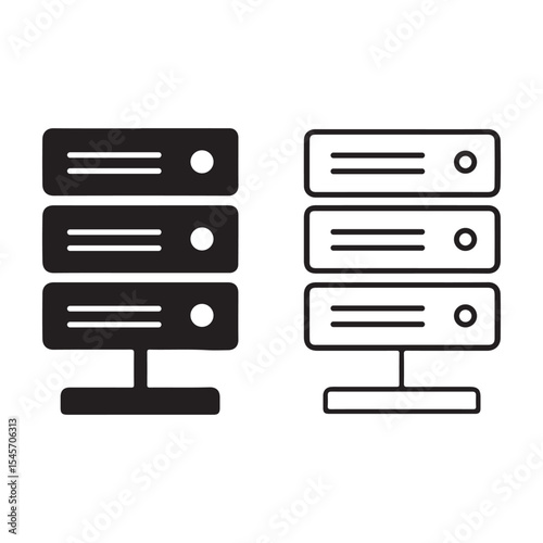 Server Data Center Vector Icon .Silhouette and Line Art Style