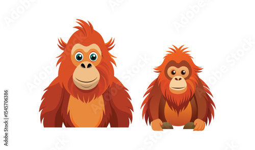 Two adorable cartoon orangutans peeking photo