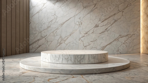 Marble pedestal is in a room with a white wall