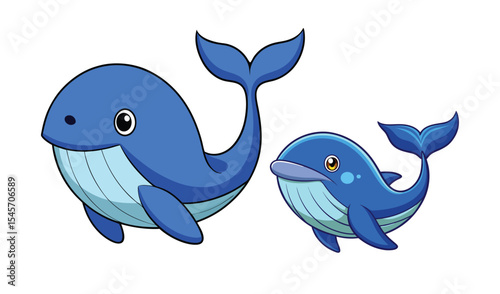 Cute cartoon whales parent and child illustration
