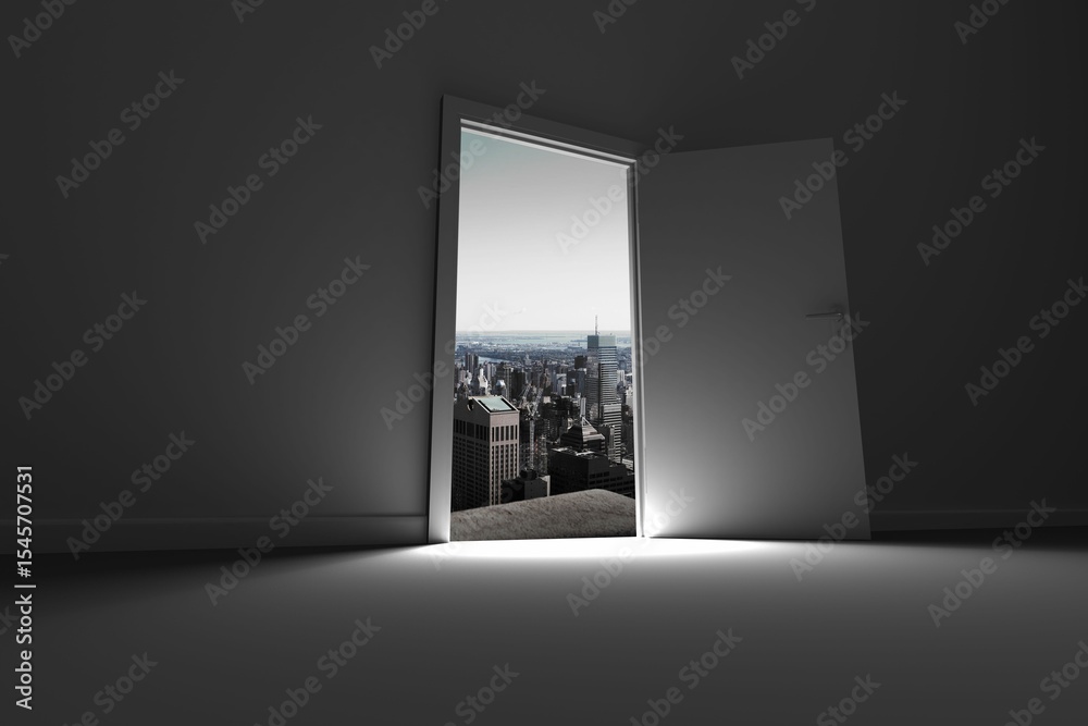 Obraz premium Buildings seen from open door