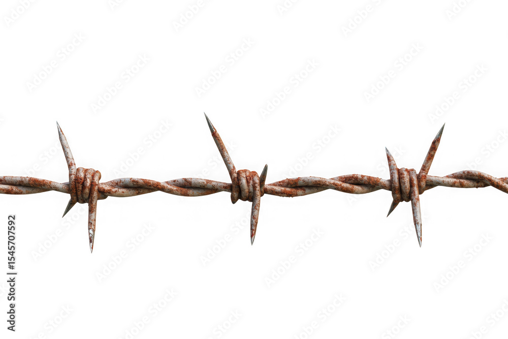 Fototapeta premium High resolution rusty barbed wire fence security danger sharp metal texture illustration isolated on transparent background
