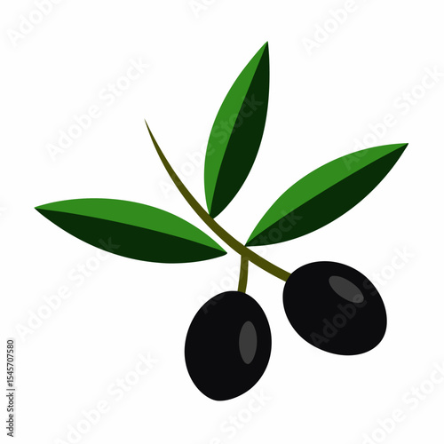 Black olives and green leaves on white background 