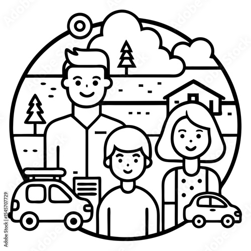 family on travelling icon