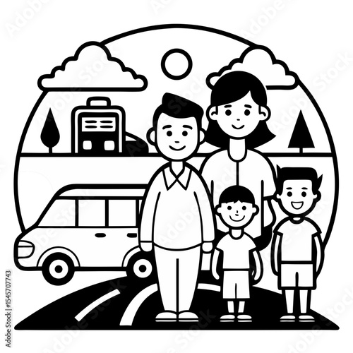 family on travelling icon
