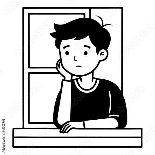 standing a boy side of window icon