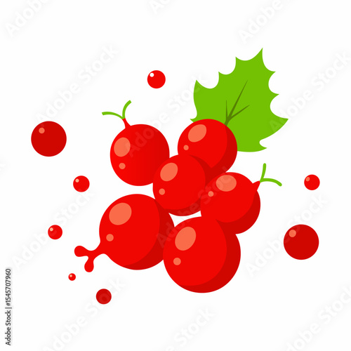Red currant berries falling with fresh splash isolated on white background