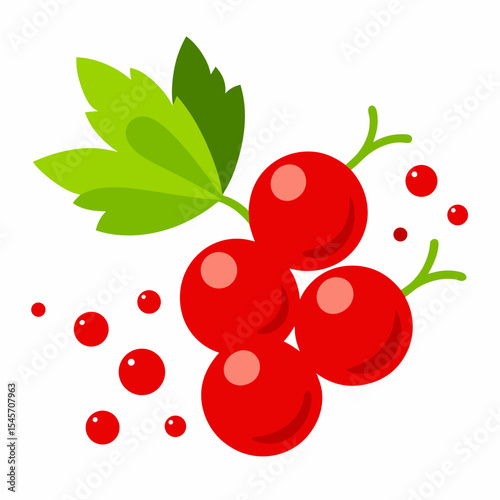 Red currant berries falling with fresh splash isolated on white background