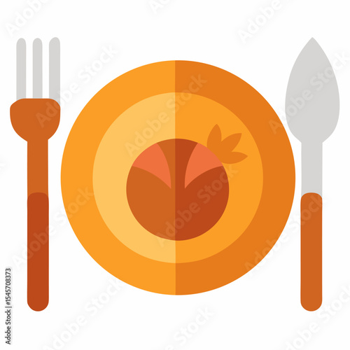 Thanksgiving dinner plate with fork and knife icon on white background