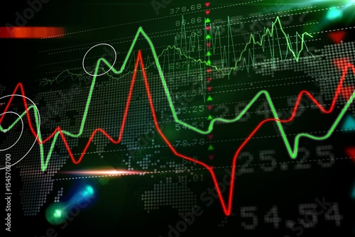 Stocks and shares on black background