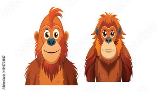 Two adorable cartoon orangutans
