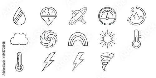 Set of weather icons line art isolated on white background