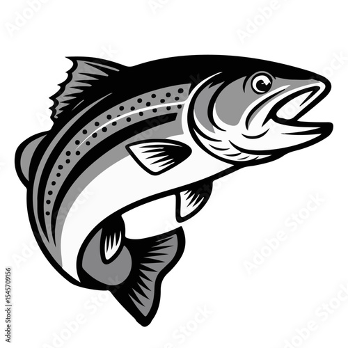 Salmon bass fish icon vector illustration of a cartoon fish on a hook, perfect for fishing or seafood designs.