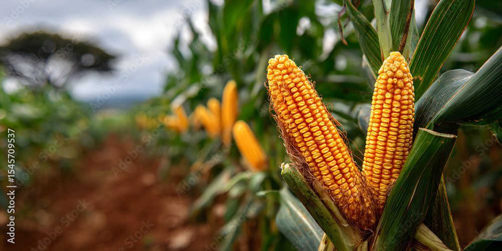 Corn cobs in corn plantation field. Corn cobs in corn plantation field.