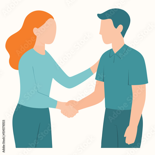 Flat Style Two People Shaking Hands Deal and Agreement Illustration
