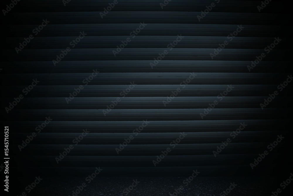 Naklejka premium Showing metal roll-up shutter door inside dim industrial flat design scene, featuring gravel floor