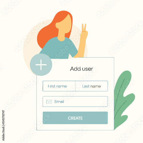Flat Illustration Woman with Add User Form Interface Design