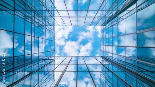 Skyline Reflection Glass Facade and Blue Sky, architecture, cityscape