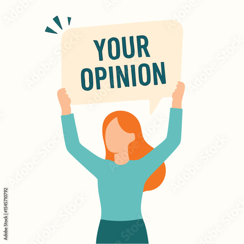 Flat Illustration Woman Holding Opinion Board Over Head Communication