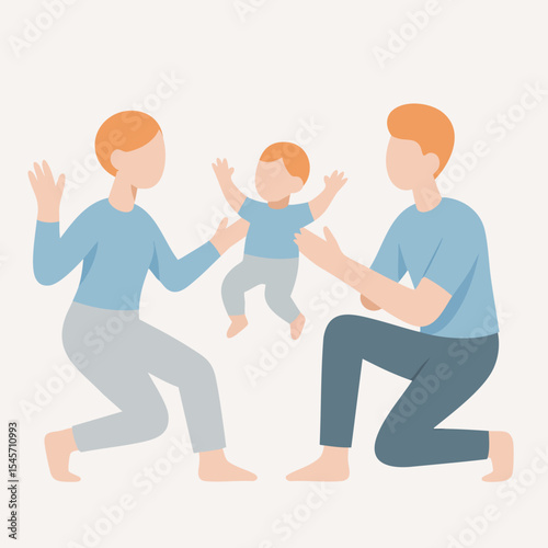 Flat Illustration Baby's First Steps with Parent's Support Family Moment