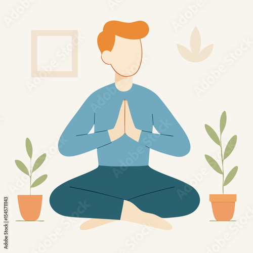 Minimalist Flat Illustration of a Person Meditating in a Lotus Position
