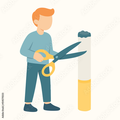 Simple Flat Illustration of Cutting Cigarette with Scissors Healthcare Concept