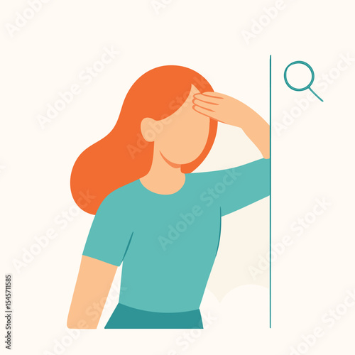 Flat Illustration of Woman Looking For Something Behind The Wall Concept