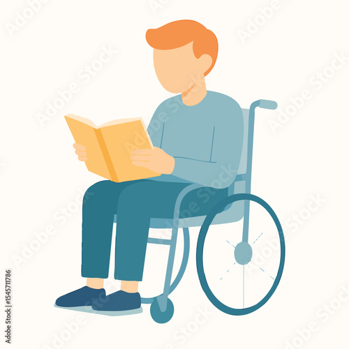 Flat Illustration of a Man Reading Book in Wheelchair Lifestyle Concept