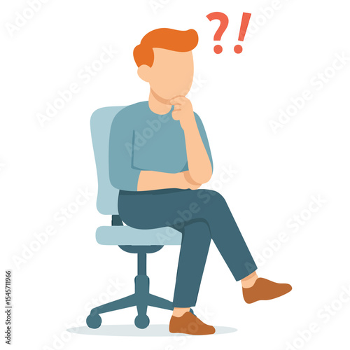 Flat Illustration of Man Sitting on Chair with Question Mark Sign