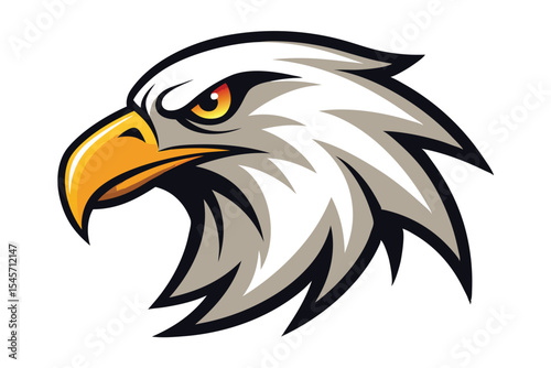 mascot head portrays an eagle in white and gray with focused golden eye