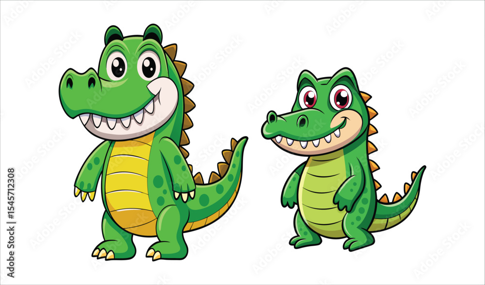 Fototapeta premium Cute cartoon crocodiles big and small illustration