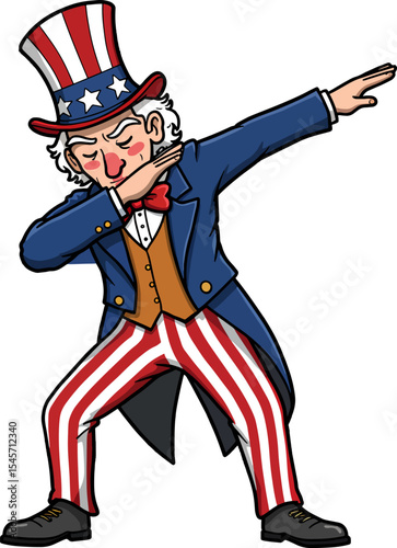 Dabbing Uncle Sam - Funny Patriotic Vector Cartoon Character Illustration American 4th July