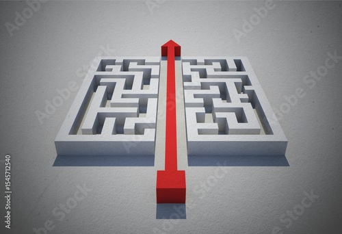 Red arrow cutting through puzzle