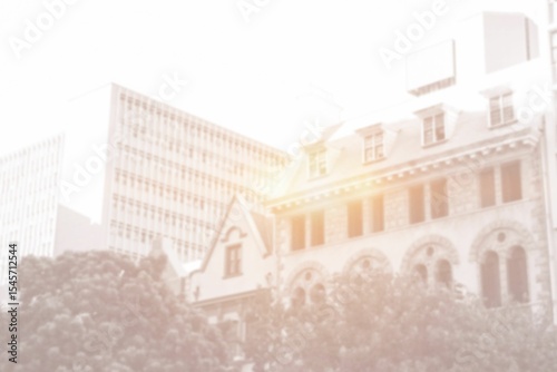 Front of building with bright light