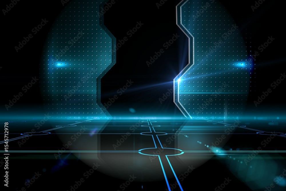 Obraz premium Doorway on technological black background