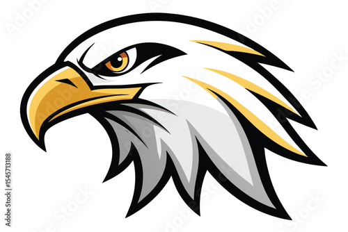 Fierce eagle head reveals bold golden beak and penetrating amber eye intently watching on