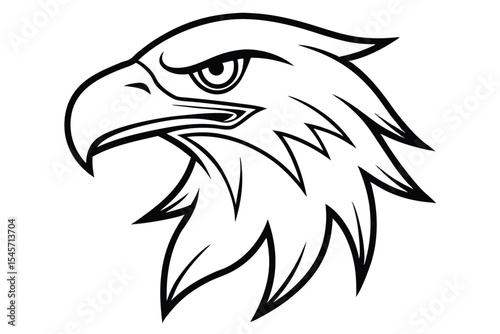 A majestic bald eagle head gazes fiercely forward in a bold, monochrome outline