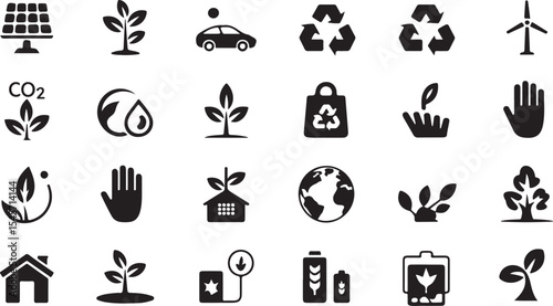 Line Style Environmental Icons for Green Living and Renewable Energy Concepts