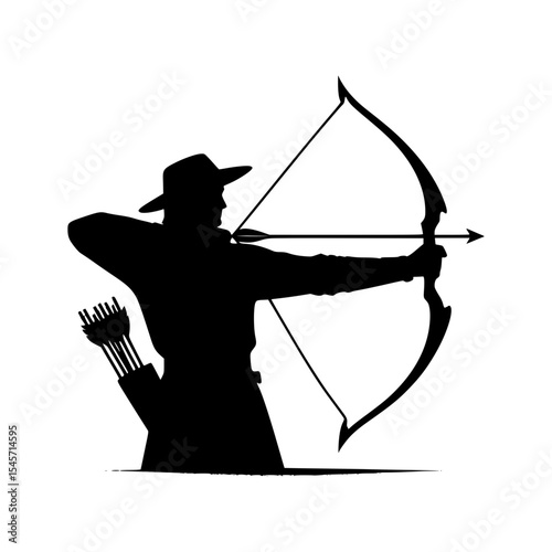 Silhouette of archer aiming bow and arrow