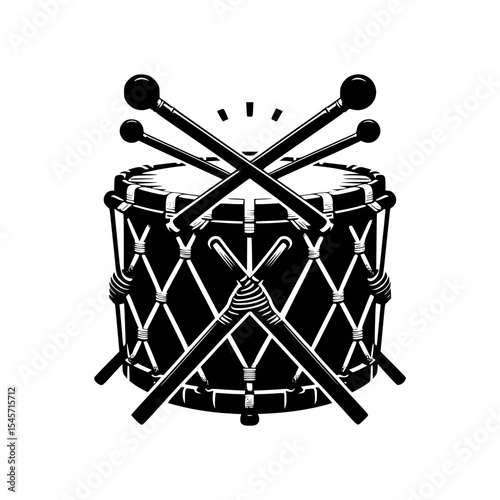 Black and white drum with sticks illustration