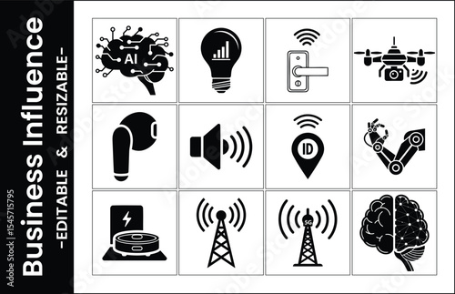 Internet Of Things Technology Icons Black And White Smart Devices And Ai Innovation