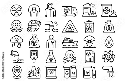 Radiation and Nuclear Hazard Solid Icons Set