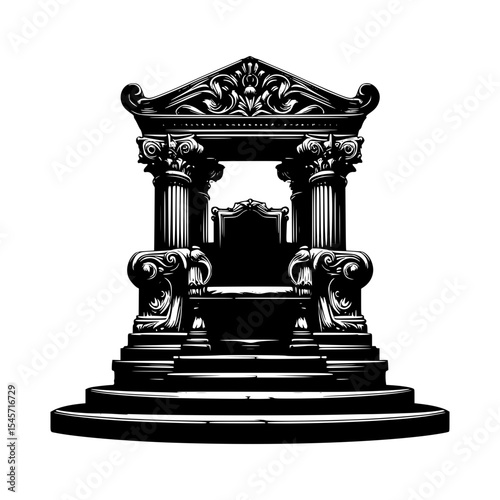 Ornate throne with classical columns and pedestal