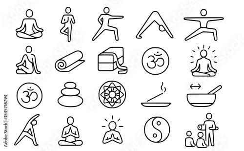 Minimalist Yoga and Meditation Line Icons Set