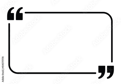 minimal vector quotation mark frame template with empty text box, black outline speech bubble for quotes or messages, isolated on white