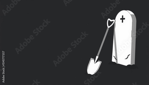 Minimalist grave illustration with shovel and tombstone symbolizing death, reflection, and end of life.