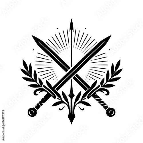 Crossed swords with laurel wreath and spear emblem