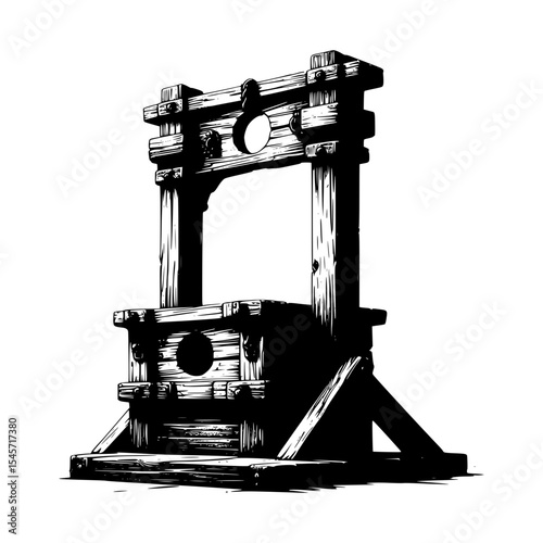 Antique wooden guillotine illustration