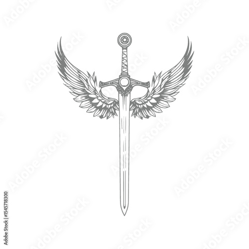 Winged Sword hand-drawn Illustration