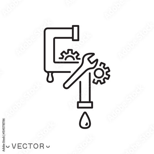 plumbing repair icon, water supply shutdown, water tap no used, plumbing service concept, thin line symbol isolated on white background, editable stroke eps 10 vector illustration